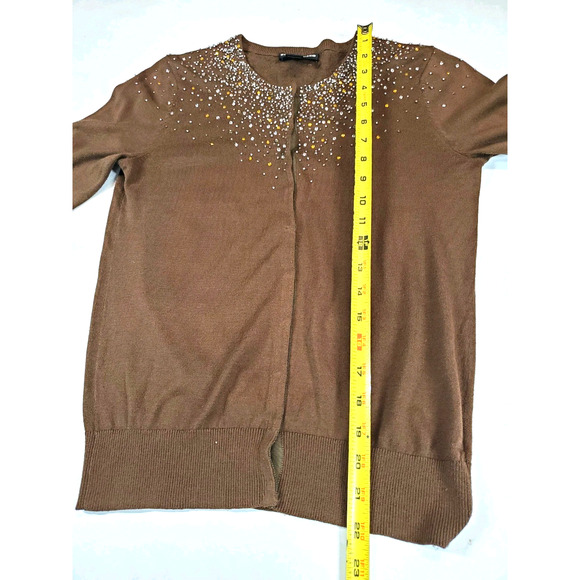 Club Monaco Womens Small Cardigan Sweater Beaded Neckline Silk Lightweight Brown - Picture 8 of 10